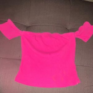 Pink crop top off the shoulders
